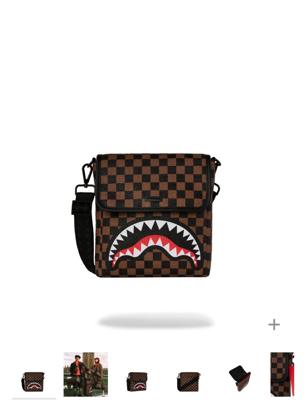 Sprayground Brown and Black Checkered Messenger with Shark Mouth (FIRM PRICE)